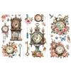 Peacoblue Decalcomanie di trasferimento per mobili, artigianato, decorazione, 15,2 x 30,5 cm, 3 pezzi, orologio vintage retrò, impermeabile, UV, DTF, decalcomanie per cassettiere, lingerie, cassetti