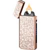 RSBYE Accendino Elettrico RSBYE Plasma Fiamma Antivento Personalizzato Candele Accendino USB Ricaricabile con Indicatore della Batteria (Oro Rosa Fiore)