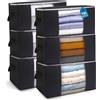 AIOR 6pcs Scatole per Armadio Salvaspazio, 90L Grande Capacità Borsa Porta Abiti con Finestra Trasparente, Pieghevole Organizzatore Borsa per Trapunte, Coperte, Biancheria da Letto (Nero)