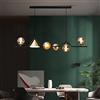 WZLMZ Plafoniera a Sospensione lineare nordica per Isola Cucina,Lampada a Sospensione LED a Sfera in Vetro di metà secolo,Lampadario Moderno a 6 luci con Paralume in Vetro Globo-Nero c 120x26cm(47x10inch)
