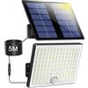 Generico Lampada Solare da Esterno, Faretto LED da Esterno con Sensore di Movimento, 4 Modalità & 2000mAh, Cavo 5M, Impermeabile IP65, 1 Pezzo