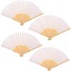 MIJOMA Set di 4 ventagli in legno - Ventagli per estate, matrimonio, spiaggia, Pride & Feste, elegante set di scomparti per rinfrescarsi, scomparti pieghevoli con rivestimento in tessuto (bianco)