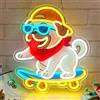 Astuddy Insegna al neon Cane da skateboard, luce al neon per cani fantastici divertente carlino USB, luce al neon a LED dimmerabile per camera dei bambini camera da letto sala giochi bar negozio