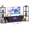 HOOBRO Mensola TV con Stazione di Ricarica 2 AC, 1 USB e 1 Type-C, LED, 2 modalità di Montaggio, con Ripiani Laterali e Cassetto in Tessuto, Supporto TV Fino a 75, Nero EBB178CDDS01