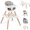 COSTWAY Seggiolone Pappa per Bambini, Seggiolone Convertibile con Cintura e Vassoio Rimovibile, Sedia Evolutiva per Neonati, Telaio in Legno Massello, per Neonati 6-36 Mesi (Grigio Chiaro)