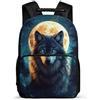 TPISLI Zaino Moon Wolves per Ragazzi Ragazze Classe 2-4 Borsa Scuola Wolf 6-11 Anni Backpack, Resistente Leggero Tessuto 1680D Ritorno a Scuola