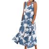 Generic Abito da donna estivo, con scollo tondo, senza maniche, lungo in lino/cotone, con tasche, copricostume da spiaggia, stile maxi, a linea, casual, ampio, Blu, XL