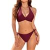 Vijamiy Costume Donna Due Pezzi Costumi da Bagno Halter Bikini Mare Reggiseno Push Up Sexy Beachwear Vita Alta Regolabili Swimsuit Tankini Swimwear (Rosso Porpora,S)