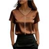 Generic Camicette in raso di seta da donna UK a maniche corte con scollo a V eleganti camicie casual a tunica allentata top con perline alla moda comode magliette per ufficio lavoro camicette da sera per