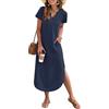 AUSELILY Maxi abito estivo da donna, casual, a maniche corte, scollo a V, ampio, con spacco lungo, da spiaggia, per vacanze