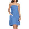 Lovasy Accappatoio da Bagno Donna Morbido Asciugamano Avvolgente Spa Accappatoio con Bottoni Regolabili per Doccia e Bagno Leggero Kilt da Sauna con Tasca,A-Blu,S/M