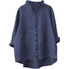 Generic Camicette da donna casual con colletto alla coreana, maniche a 3/4, camicetta estiva con volant in cotone e lino, camicia aperta sul davanti, top a tunica di base, comoda maglietta per uscire e per le