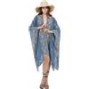 Shmily Girl Cotone ricamato floreale Kimono spiaggia donna sciolto caftano boho beach bikini cover up lungo shawl da donna, Blu 2, Taglia unica