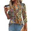 IECCP Camicia da donna a maniche a 3/4, con scollo a V, tunica, estiva, casual, elegante, con abbottonatura