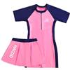 NautySaurs Costume da bagno intero per ragazze con gonna staccabile, costume da bagno bicolore con maniche raglan, costume da bagno a maniche corte per ragazze grandi, rosa, 12-13 Anni