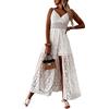 Dazzerake Abito Lungo in Pizzo all'Uncinetto con Scollo a V da Donna Tinta Unita Scava Fuori Senza Maniche Pagliaccetto con Imbracatura Vestito Estivo da Spiaggia Casual Allentato (Beige, S)