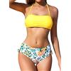 SHEKINI Costume da Bagno Donna Due Pezzi Imbottito Halter Regolabile Bandeau Bikini Top Costumi Due Pezzi Donna Vita Alta Controllo Addominale Bikini Fondo(L, Giallo)