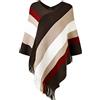 Ferand - Pullover Poncho Maglione da Donna con Frangia - Lavorato a Maglia, Mantella, Righe Grandi, Coprispalle Elegante
