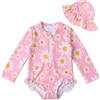 WKTRSM Costumi Interi per Ragazze Maniche Lunghe con Cerniera 0-3 Anni, Costume da Bagno Bambina, UV 50+ con Cappuccio, Elastico Morbido Stampato Fragola Fiore Fiocco