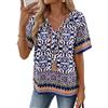 Rapbin Camicia da donna con scollo a V, top estivo, elegante, a maniche corte, casual, casual, da S a XXL, Fiore blu e bianco, S