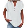 riou Camicia da donna estiva in cotone e lino con bottoni, alla moda, tinta unita, con scollo a V, elegante, basic, per feste, casual, ufficio, originale, comoda, B bianco, M