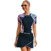 ABEHIK Costume da bagno con gamba e gonna da donna, con chiusura lampo, tankini burkini, slim fit, costume da bagno da donna, Nero con rosa, M