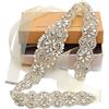 Otbushit Cintura da sposa Cintura da sposa con strass a mano in trasparente con nastro di organza bianco per matrimonio in argento