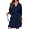 Ekouaer Vestaglie da Donna in Maglia a Coste con Maniche a 3/4 con Tasche | lunghezza al ginocchio, scollo a V, cintura in vita, matrimoni, riposo & sonno, per la spa & la spiaggia