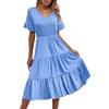 Zeagoo Estivo Vestito Donna Elegant Manica Corta Linea A Scollo a V Abiti da Spiaggia Casuale Swing Vestiti con Tasche Azzurro Chiaro XL