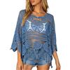 Generico Copricostume Donna Mare - Top all'Uncinetto da Donna, Modello Boho con Frange, Maniche a 3/4, Maglia Traforata Leggera, Ideale Come Copricostume o Camicia Casual per L'Estate