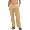 Aisprts Pantaloni Lino Uomo Pantaloni Estivi Casual Loose Fit con Vita Elasticizzata e Coulisse, con Tasche per Mare Vacanze e Uso Quotidiano, Khaki, XL