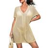 Rayson Copricostume Donna Mare Estiva Scollo a V Abito da Spiaggia Crochet Traforata Corta Casual Bikini Cover Up Vestito(Beige)