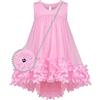 Sunny Fashion Vestito Bambina Rosa 3D Fiori Senza Maniche A Vita Alta Borsetta Set 8 Anni