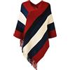 Ferand - Pullover Poncho Maglione da Donna con Frangia - Lavorato a Maglia, Mantella, Righe Grandi, Coprispalle Elegante - Taglia Unica - Rosso Nero