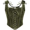 SCARLET DARKNESS - Corsetto da donna rinascimentale, vintage, con lacci, in velluto, bustino da festa, verde oliva, 48
