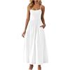 Generic Abiti estivi da donna, girocollo, senza maniche, abito lungo svasato, spalline sottili, abito casual lungo, a linea, elegante per le vacanze, da spiaggia, con tasche, 01 Bianco, M