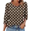 Generic Top da donna comodo autunno inverno lounge t-shirt manica 3/4 casual sciolto bottoni camicetta vacanza girocollo camicie a pois basic tunica top per leggings, 01 marrone., 3XL