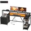 HOMCOM Scrivania Angolare Gaming con Luci LED RGB e Supporto Monitor Nero