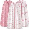 FIEMOL Sacco Nanna 18-24 Mesi 0.5 Tog Sacchi Nanna Cotone, 3 Pack Estate Sacco a Pelo Traspirante per Neonato Coperte Indossabili per Bambini 89-101cm Stelle Rosa