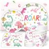 Frigg Stoviglie per Feste di Dinosauro Rosa, 96 Pezzi Piatti Compleanno Dinosauro Bambino Bambina, Piatti Carta Tovaglioli Bicchieri Dinosauri, Decorazioni Compleanno Dinosauri per Safari Giungla, 24 Ospiti