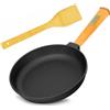BIOL Padella in Ghisa 20 cm BRIZOLL con manico in legno - avec spatule - per Friggere adatta per barbecue a gas, forno, focolare e tutti i piani cottura, con induzione