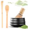 TOATELU Set Matcha 4 pezzi - Frullino Matcha in bambù (100 setole), 2 cucchiai Matcha, porta frullino & ciotola in ceramica nera, accessori per la cerimonia del tè