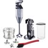 bamix Set frullatore a immersione M200 Chef's favorite incl. supporto, 1 bicchiere, 3 accessori, tritatutto, spazzola, 200 watt, Made in Switzerland, rivestimento in argento/cromato