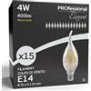 Eurocali 15x Lampadine LED a Filamento E14 4W Trasparente (400 lumen equivalenti a 35W) - Forma: Candela Fiamma - Luce Bianco Caldo 3000K - Fascio Luminoso 300°