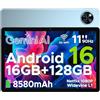 DOOGEETab U11 Android 16 Tablet 11 Pollici Gemini AI 16GB RAM +128GB ROM (2TB TF) 8580mAh, Unisoc T7200 Octa-Core 13MP+5MP Gaming Tablet PC WIFI 5/ GMS/ WidevineL1/GPS/Face ID/OTG/ 3.5mm Audio,Blu