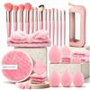 KMFASVX Kit Pennelli Trucco Professionali 33 Pezzi, Accessori Completi con Pennelli Viso e Occhi, Spugnette, Cotoncini Struccanti e Fascce, Borsa Porta Trucco per Casa, Lavoro e Viaggi - Rosa