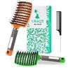 URAQT Spazzola per Capelli Curva con setole di Cinghiale, 3 Pezzi Spazzola Capelli con Pettine Coda per Capelli, Adatta Styling a Capelli Lunghi, Fini, Ricci o Lisci, Crespi, Mossi (Arancione+verde)