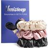 Umisleep Set di 3 scrunchies in seta al 100% per donne, morbidi elastici per capelli per meno crespi e rottura, elastici per capelli senza impronte (rosa+nero+champagne)
