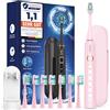 YTEATH PRO Spazzolino Elettrico Sonico per Adulti Bambini - Spazzolino Denti Sonico Bambini con 8 Testine e Custodia da Viaggio, 5 Modalità, Impermeabile IPX7, Spazzolino Elettrico Bambini 6-12 Anni, Rosa