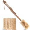 SISKEYCOOC Spazzola per il corpo naturale con manico lungo e cuscinetto Luffa, spazzola per la schiena 2 in 1, peeling e pulizia, setole naturali, manico in cotone antiscivolo e gancio per la pulizia del corpo